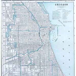 1895 Chicago Illinois City Map Victorian Antique Geography History DWYY10A